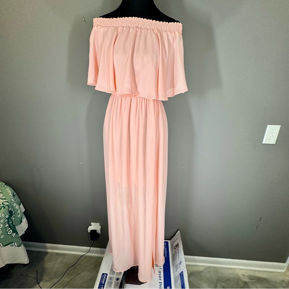 Show Me Your MuMu Hacienda Maxi Dress Blush Pink XS Off Shoulder Ruffle